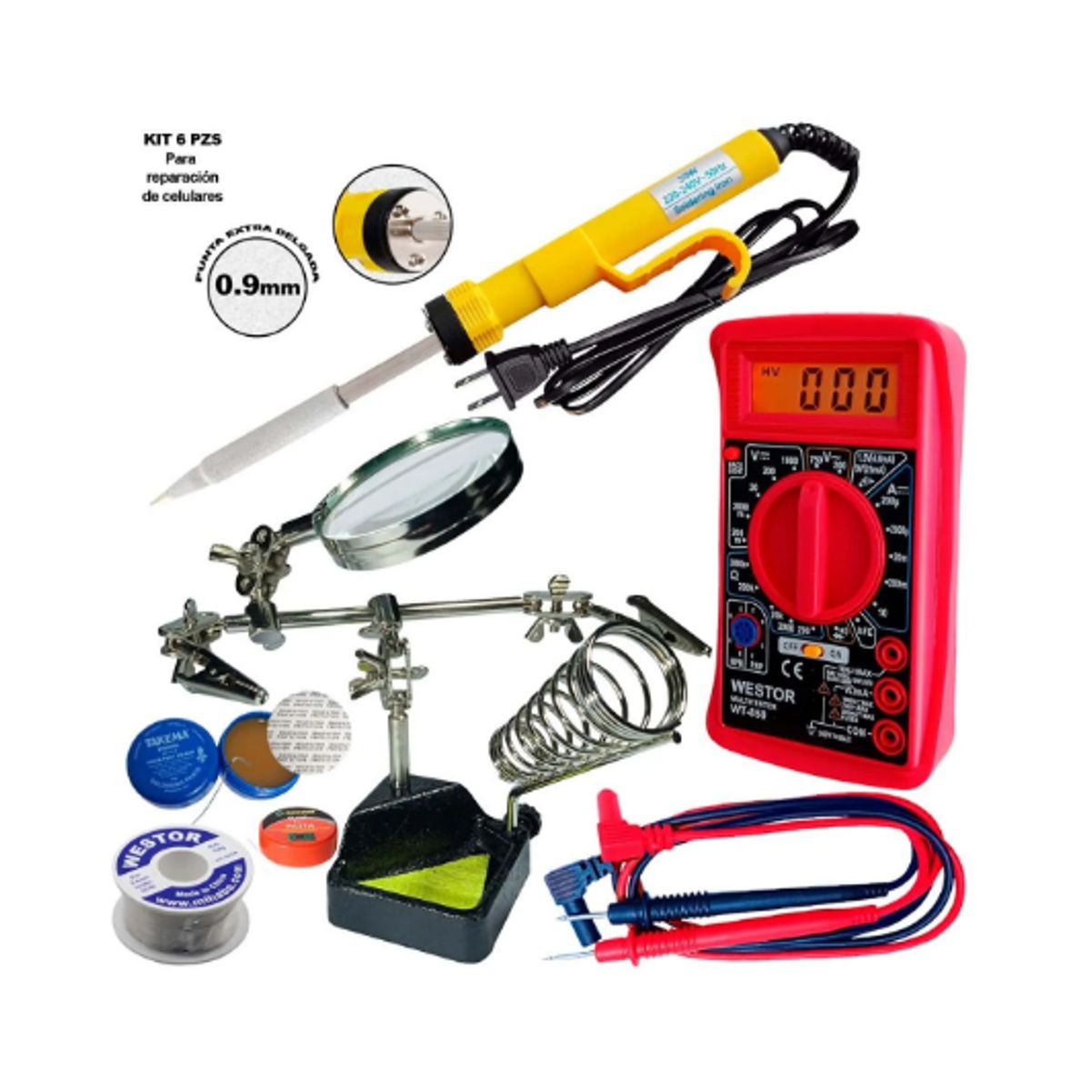 WESTOR - Kit Multímetro Multitester CautínSoporte lupaPastaFluxEstaño