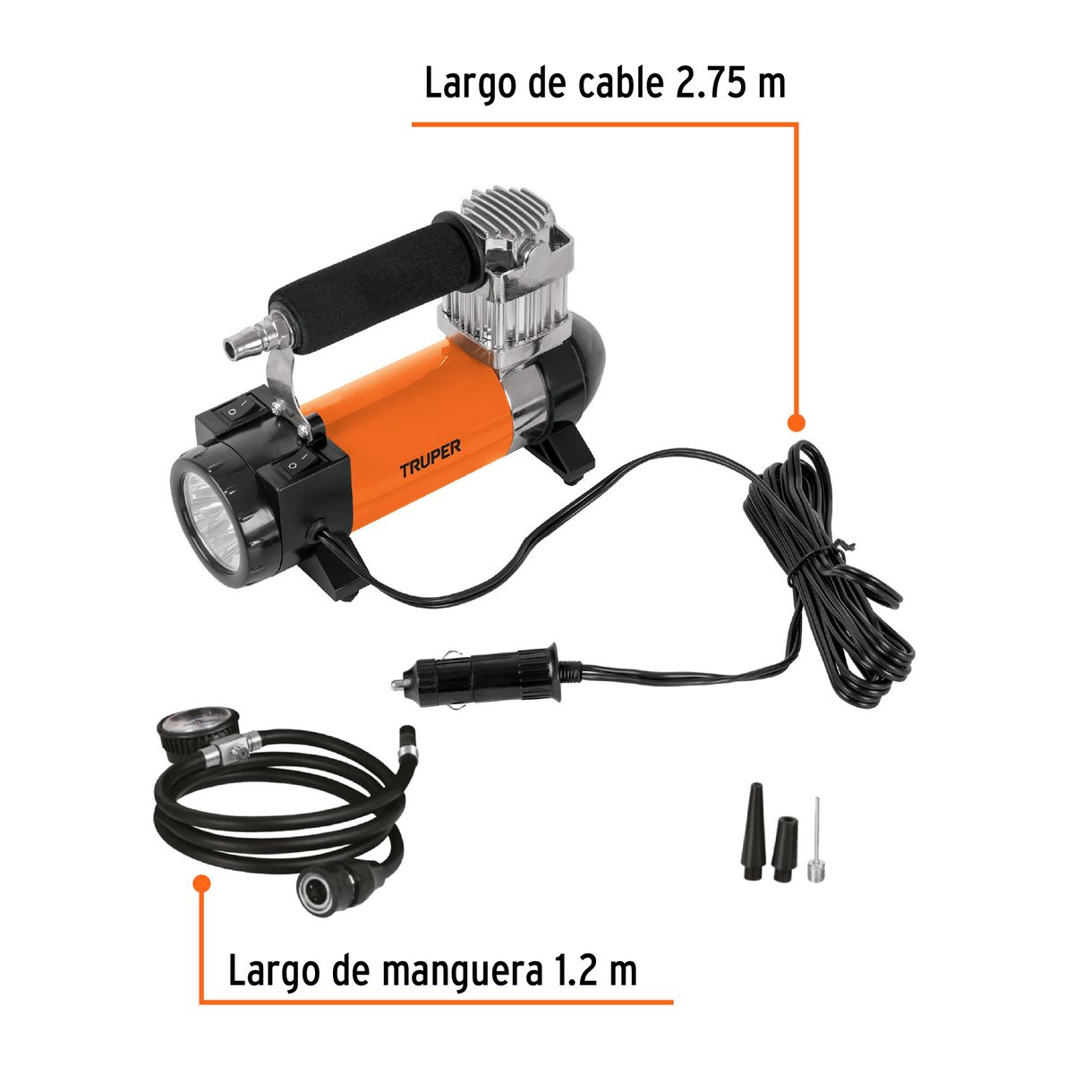 TRUPER - Compresor de Aire 12 V Portátil para Auto incluye Maletín Truper