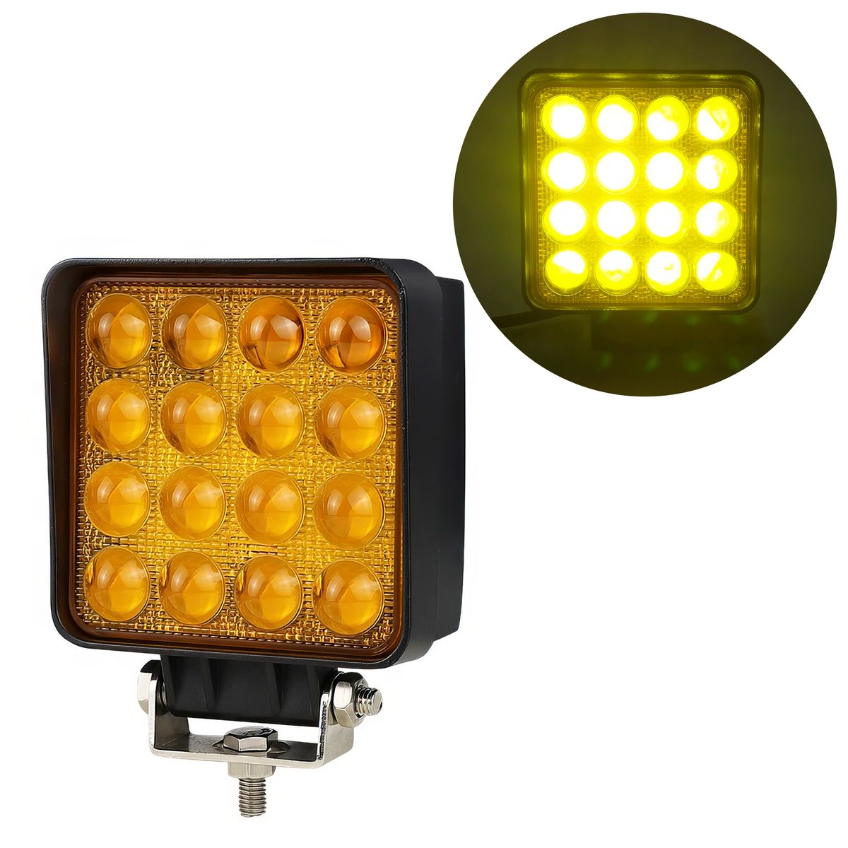 GENERICO - Faro LED16 Cuadrado Ámbar 48W 6000 lm Multivoltaje Impermiable