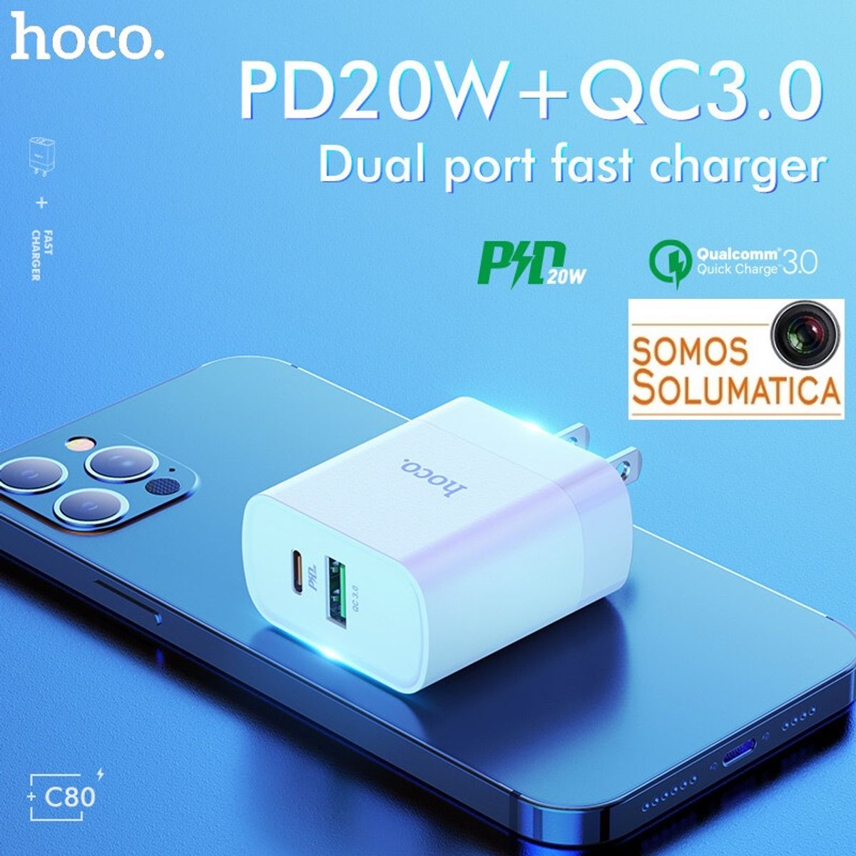 HOCO - Cargador Carga Rapida 20w PD QC3 - Tipo C Con Cable - Hoco