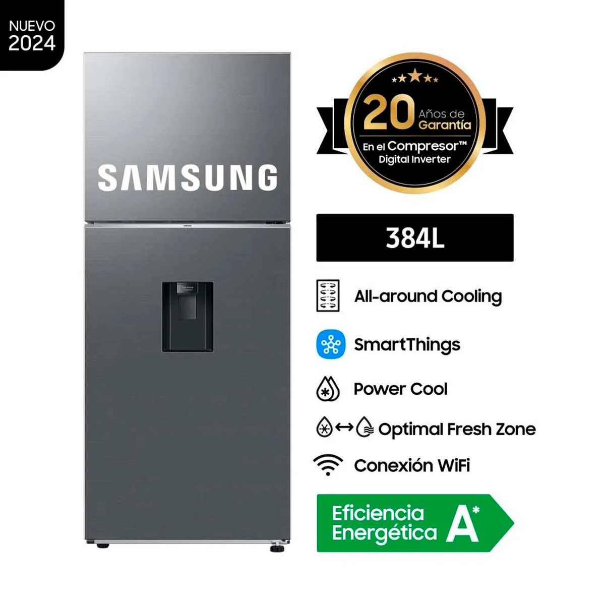 SAMSUNG - Refrigeradora Samsung Top Mount Freezer 384L RT38DG6730S9PE SILVER