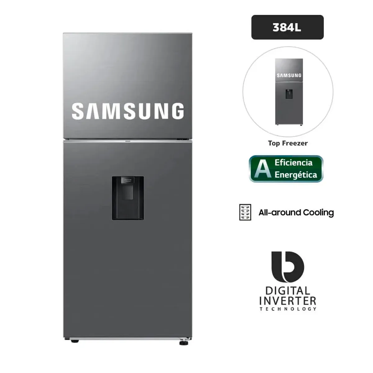 SAMSUNG - Refrigeradora Samsung Top Mount Freezer 384L RT38DG6730S9PE SILVER