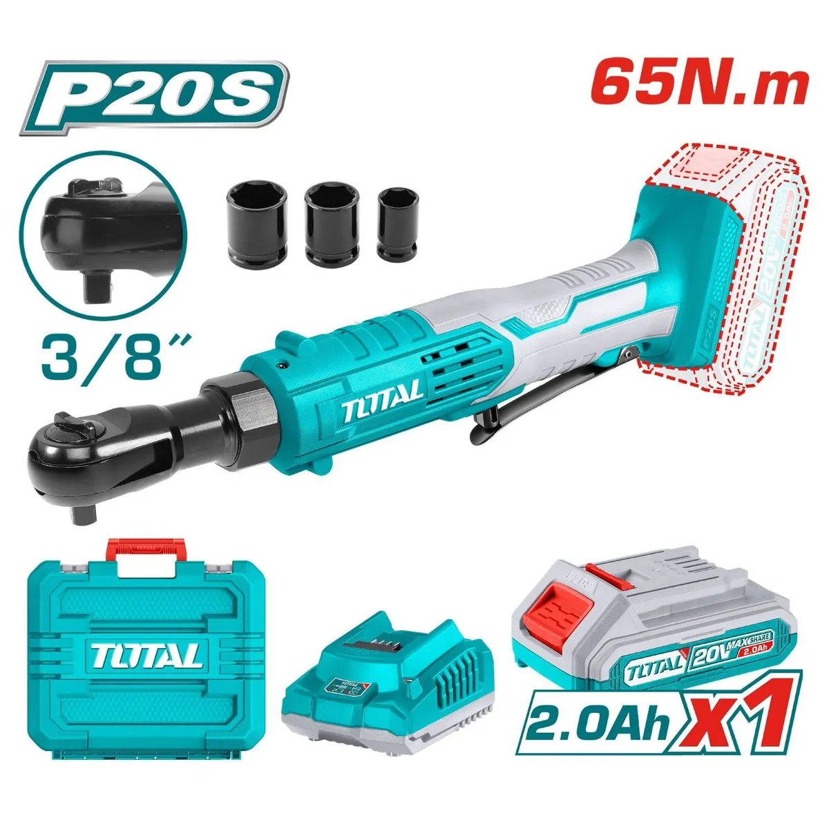 TOTAL TOOLS - LLAVE RACHET 65Nm 20V CON MALETA-TDRLI2060152