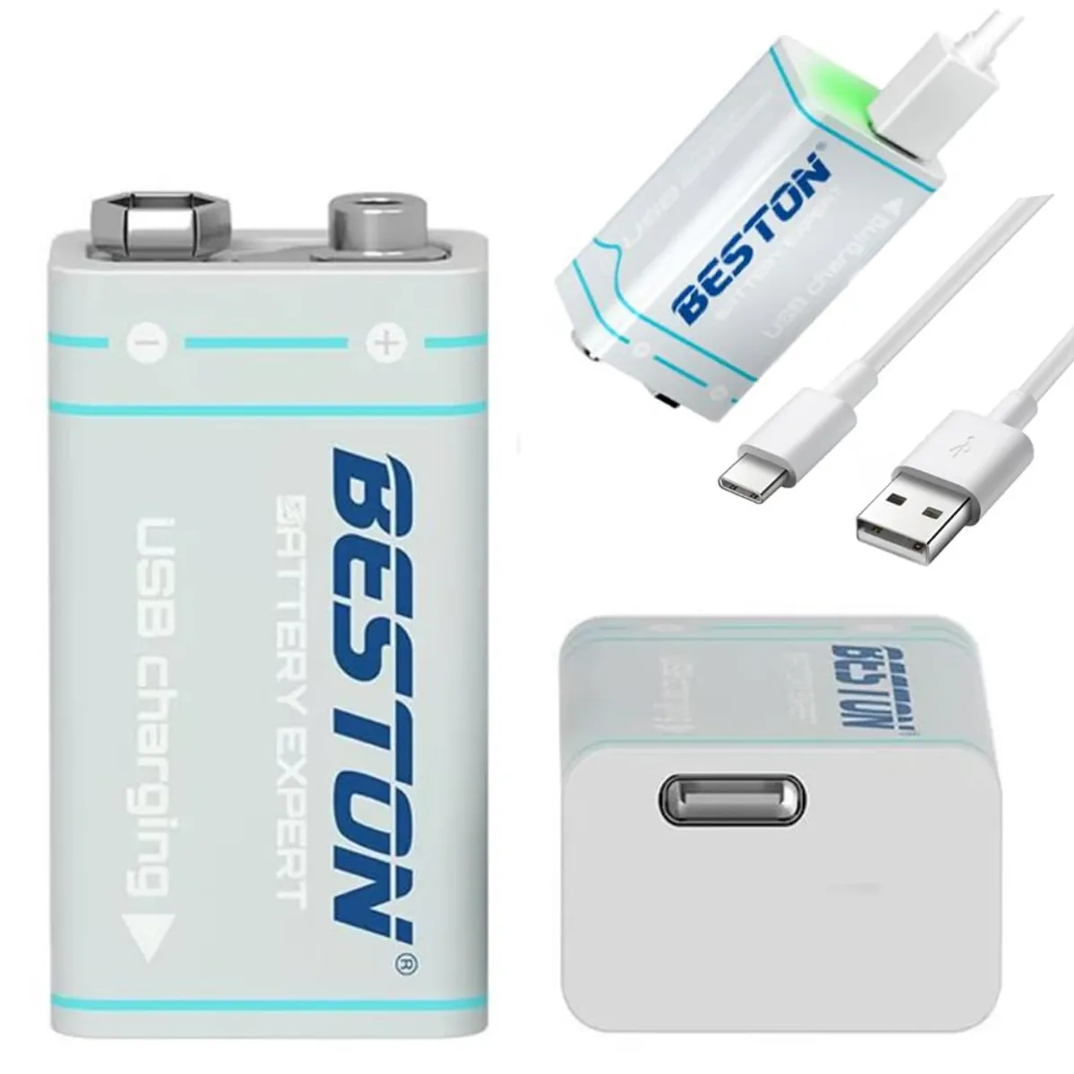 BESTON - Bateria de Litio Pila 9V Recargable USB tipo C BESTON 1000Mah