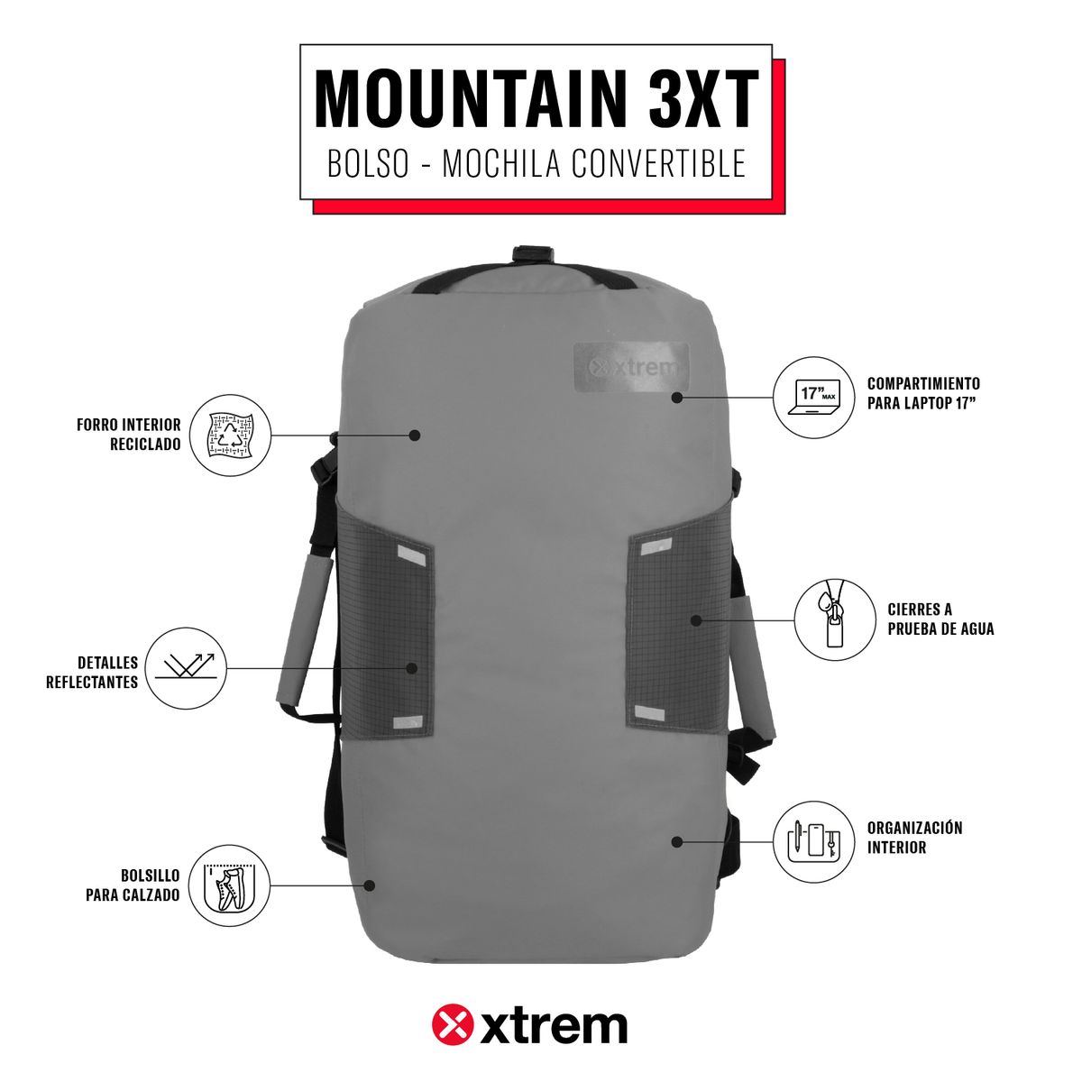 XTREM - Mochila Mountain 3Xt 17'' Stone Grey