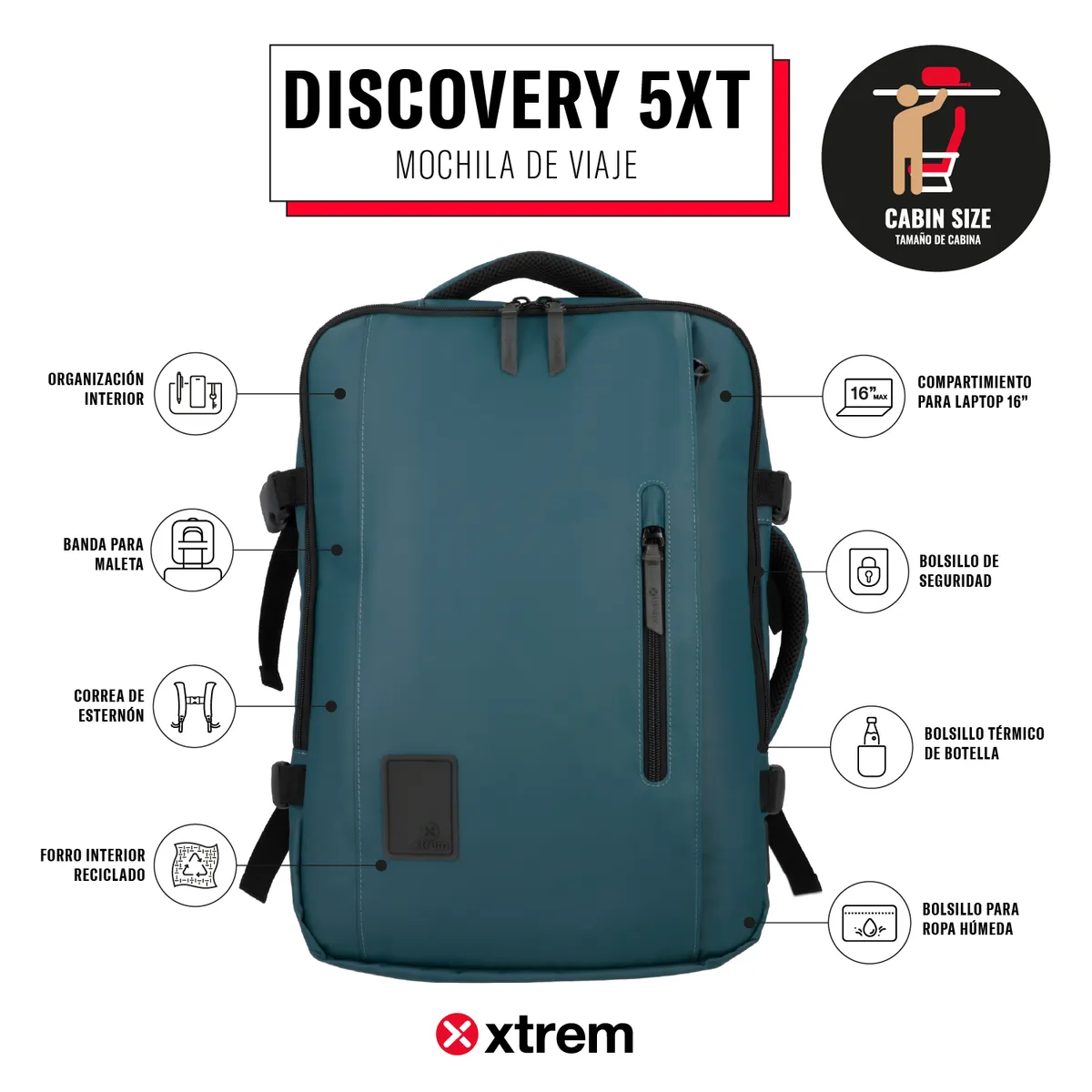XTREM - Mochila Viajera Discovery 5XT 16'' Eternity Blue