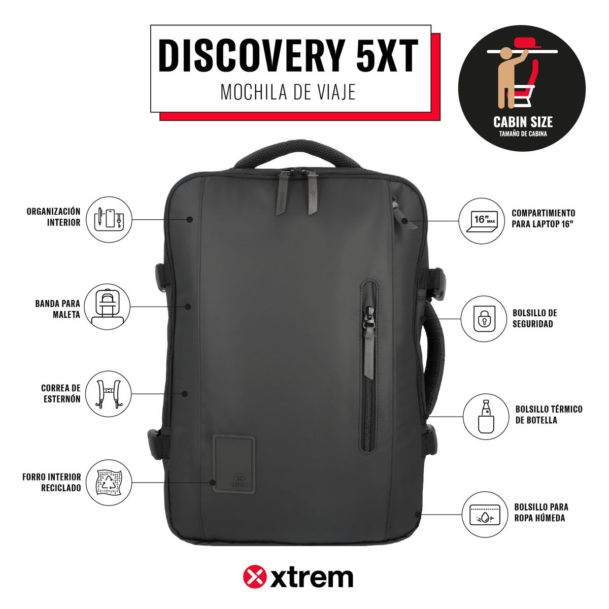 XTREM - Mochila Viajera Discovery 5XT 16'' Black