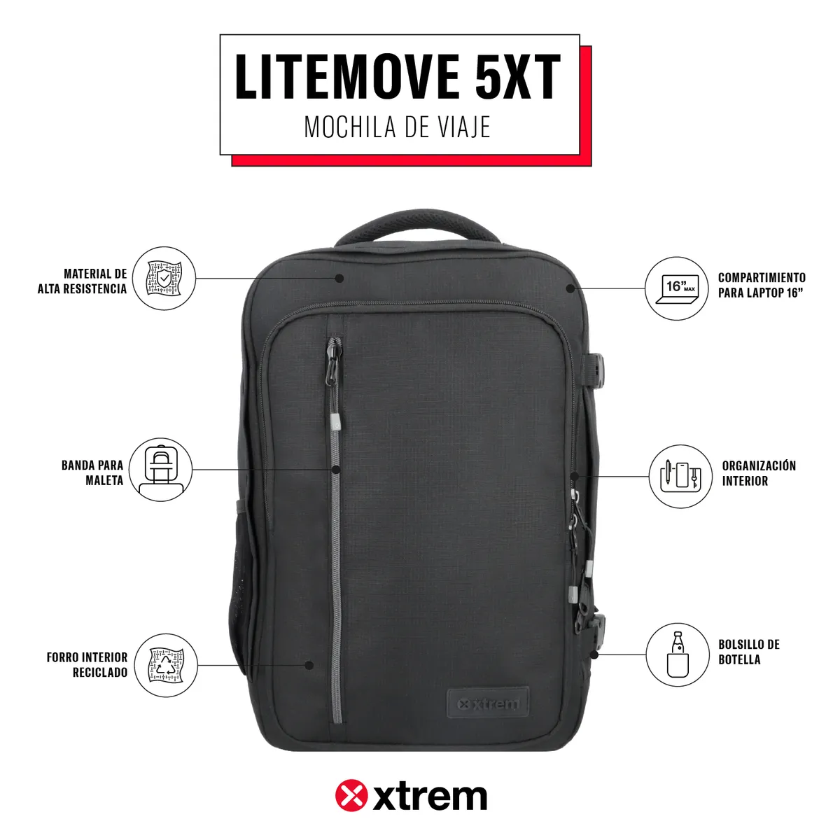XTREM - Mochila Travel Cabina Litemove 5Xt Black