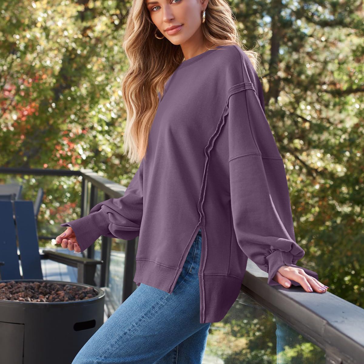 BLWOENS - Camiseta de manga larga de primavera y otoño para mujeres - Violeta