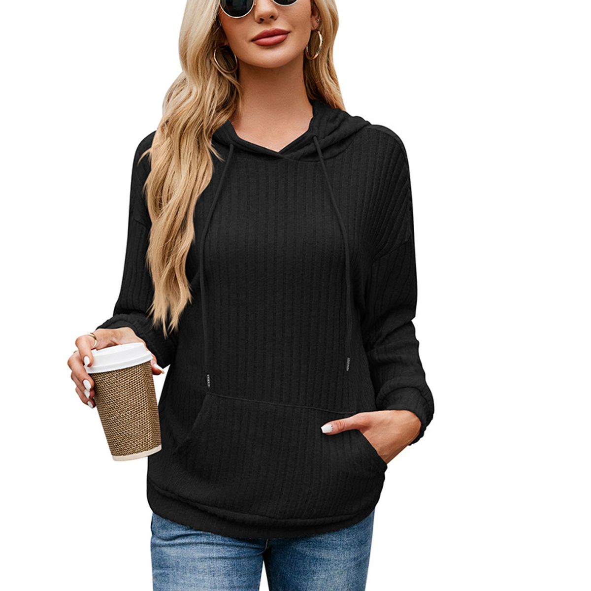 BLWOENS - Camiseta de manga larga de primavera y otoño para mujeres - Negro