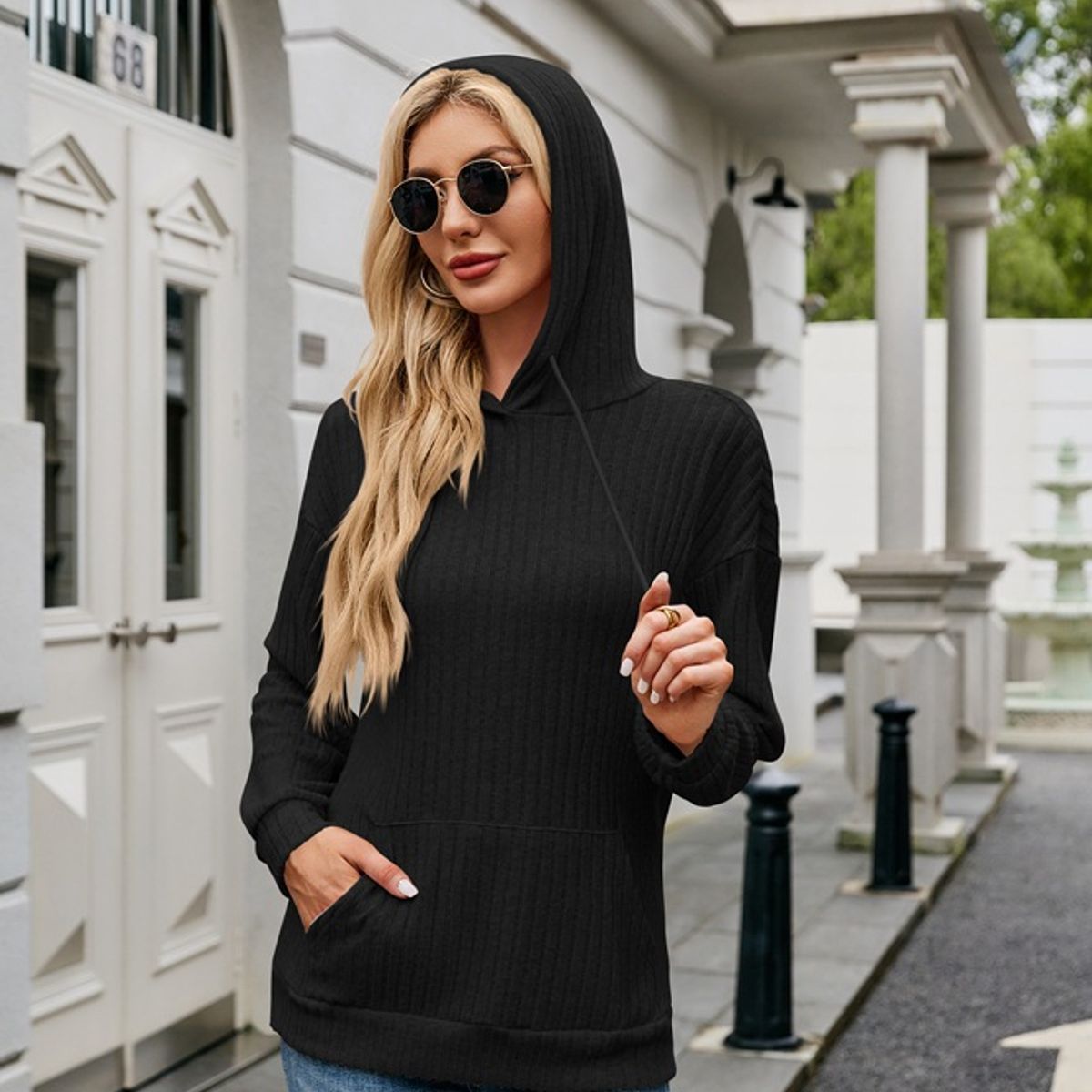 BLWOENS - Camiseta de manga larga de primavera y otoño para mujeres - Negro