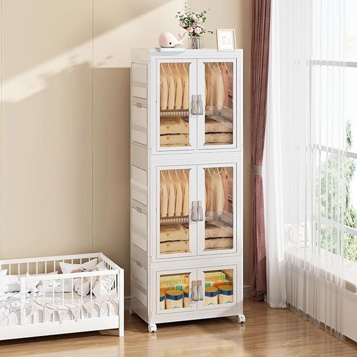 GENERICO - Ropero de 1 cuerpo plegable con cajones y colgadores Crema 179  cm