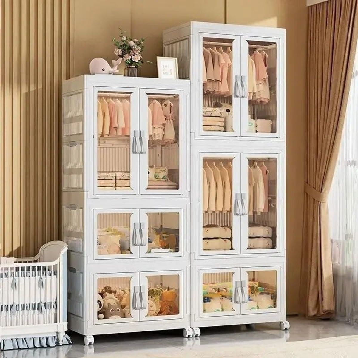 GENERICO - Ropero de 1 cuerpo plegable con cajones y colgadores Crema 179  cm