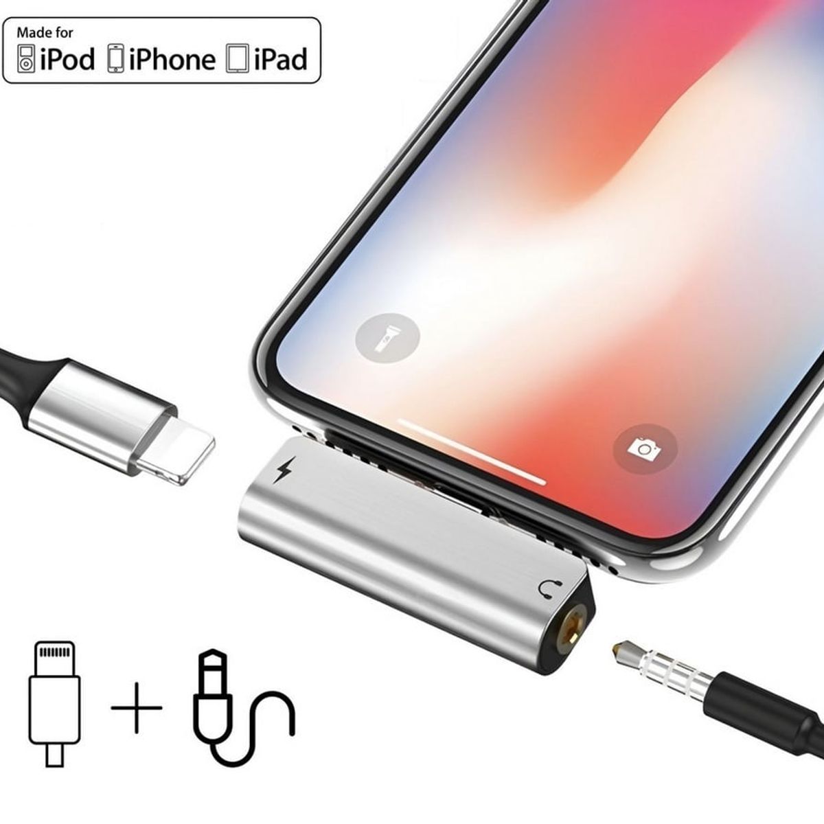 HOCO - Adaptador De Audio Para Iphone -  Lightning Aux  2en1 - Hoco