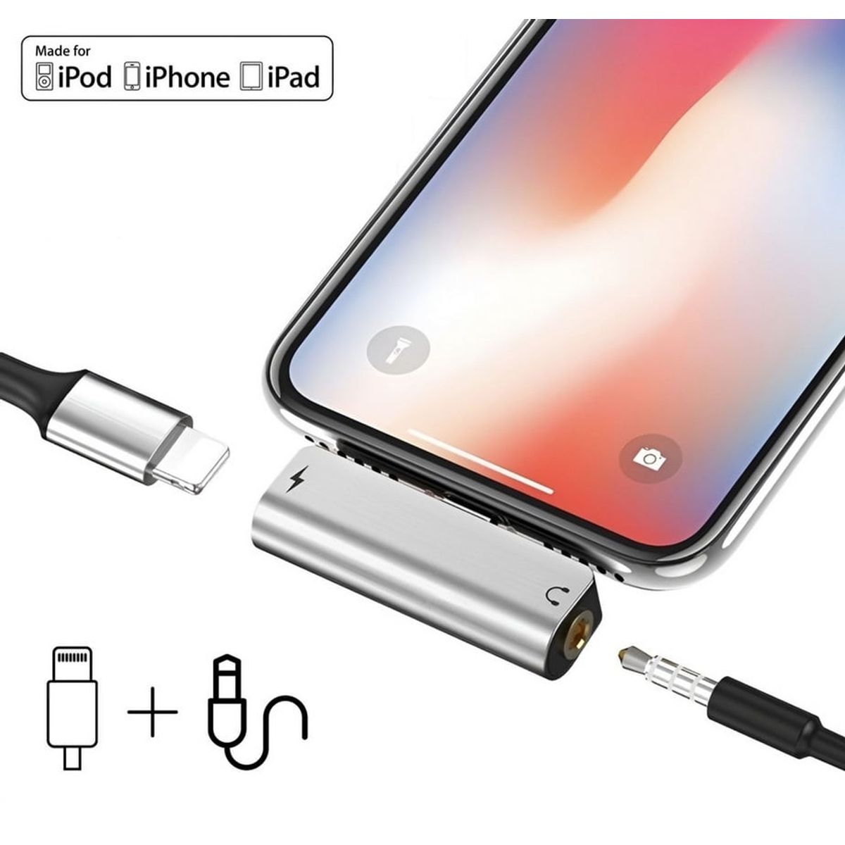 HOCO - Adaptador De Audio Para Iphone -  Lightning Aux  2en1 - Hoco