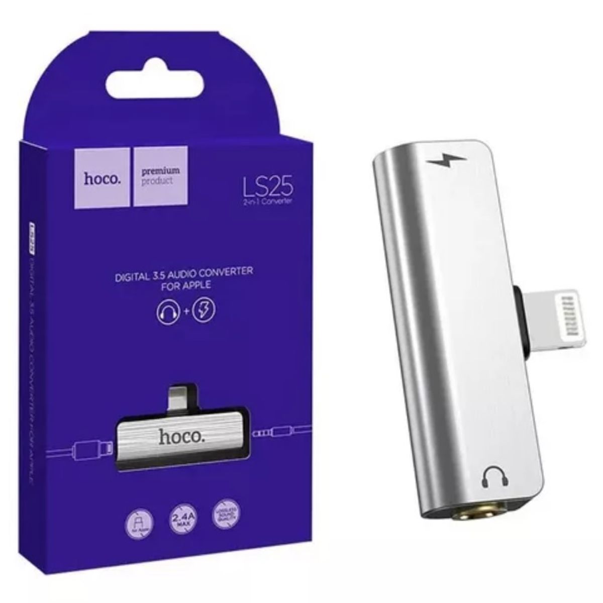 HOCO - Adaptador De audio Lightning -  Aux Para Iphone 2en1 - Hoco