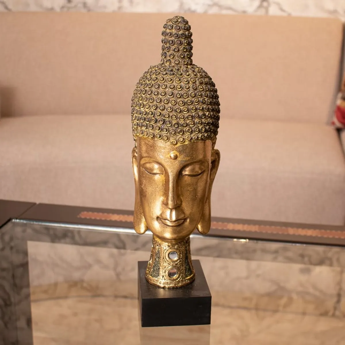 PANADECOR - Figura Decorativa Panadecor Cabeza De Buda Dorado 36Cm Poliresina