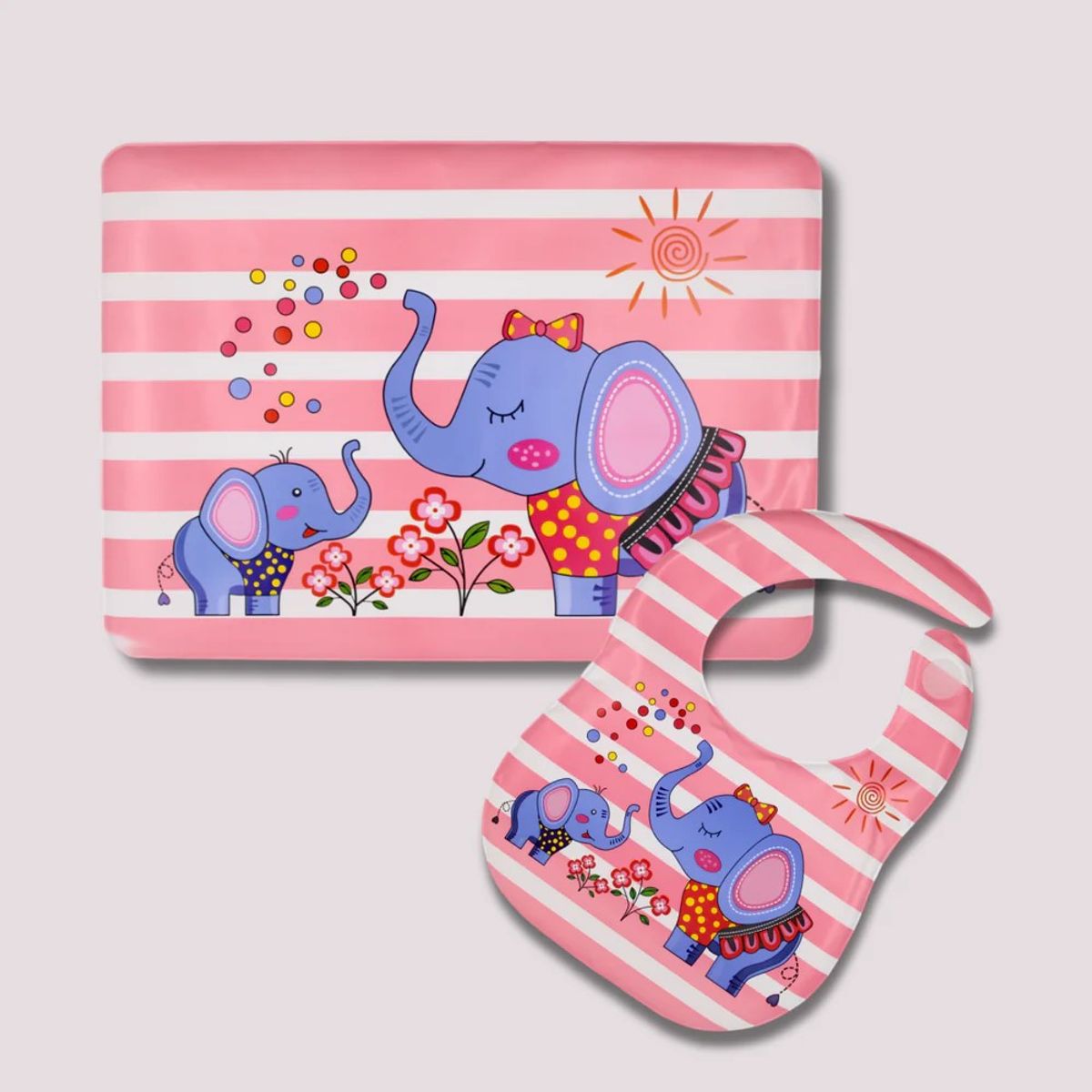 GENERICO - SET INDIVUDUAL + BABERO - ELEFANTE