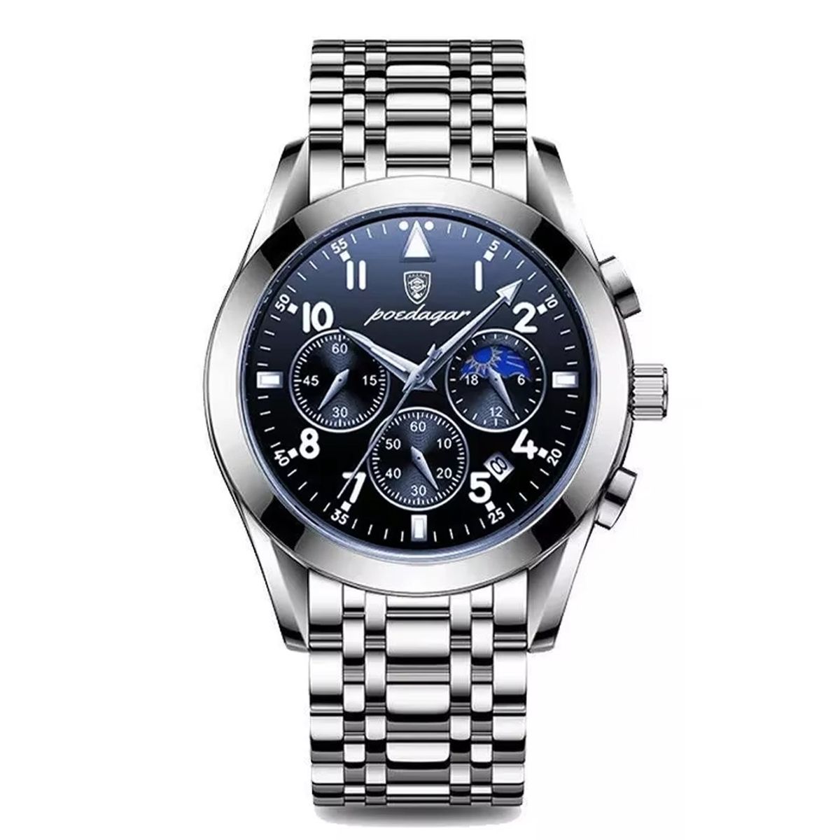 GENERICO - RELOJ METAL HOMBRE PLATEADO AZUL ACERO POEDAGAR