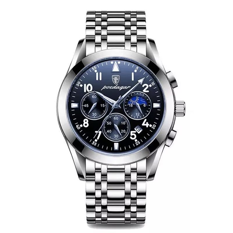 GENERICO - RELOJ METAL HOMBRE PLATEADO AZUL ACERO POEDAGAR