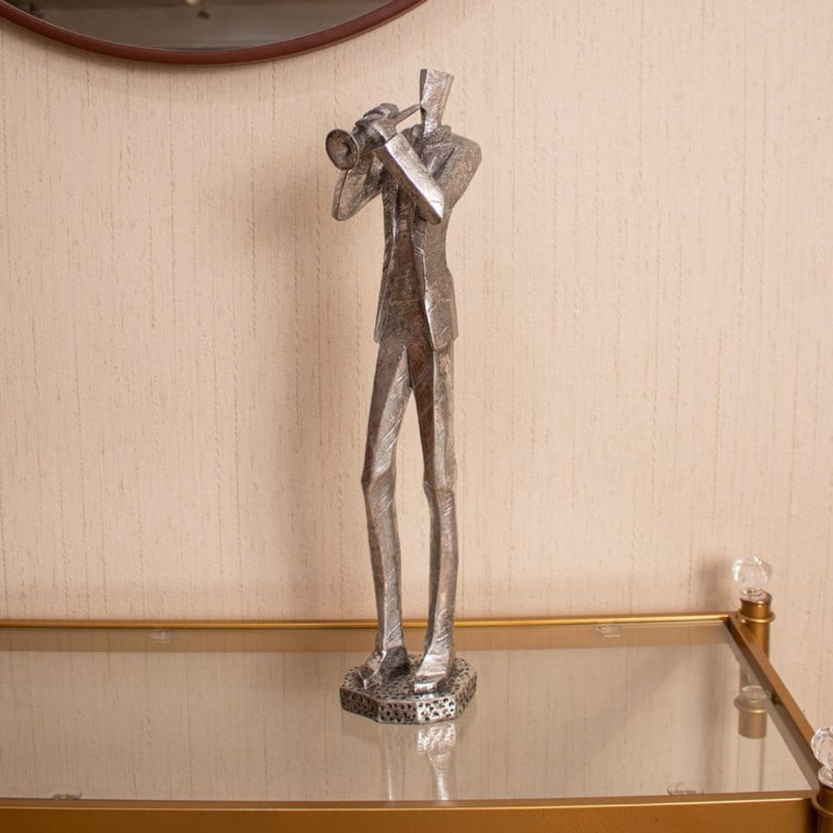 PANADECOR - Figura Decorativa Panadecor Músico Con Trompeta Plateado 46Cm Poliresina