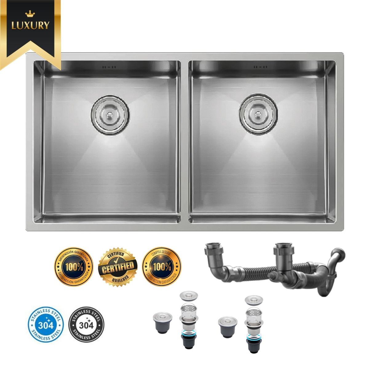 XM - Lavadero de Cocina de Lujo Acero Inoxidable 2 pozas UD-7946S Satinado