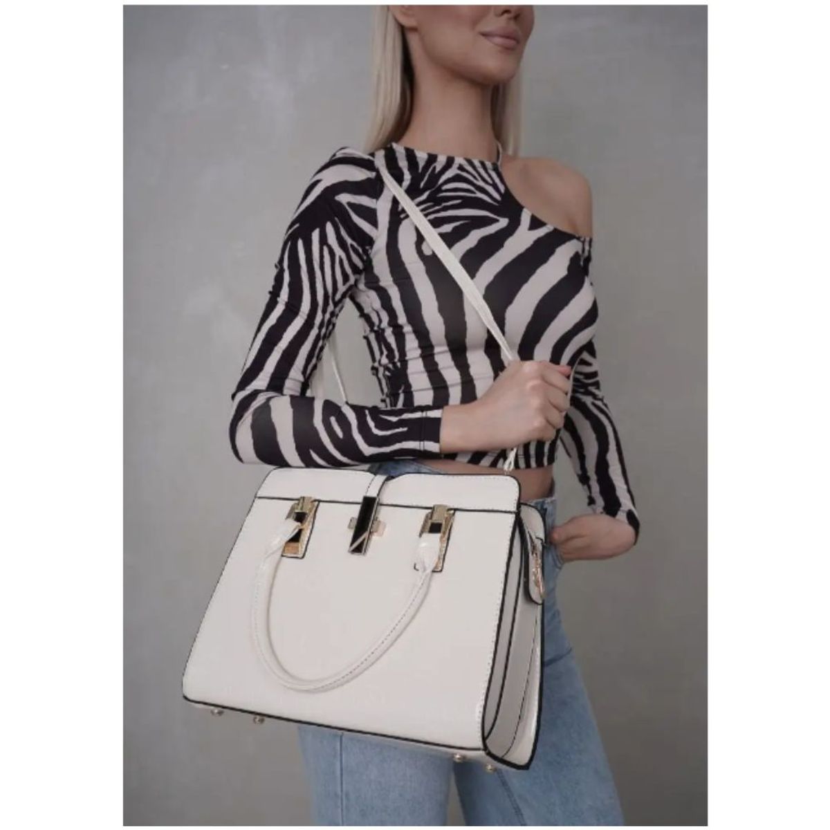 GENERICO - Cartera Ejecutiva Elegante Bandolera Ecocuero Blanco