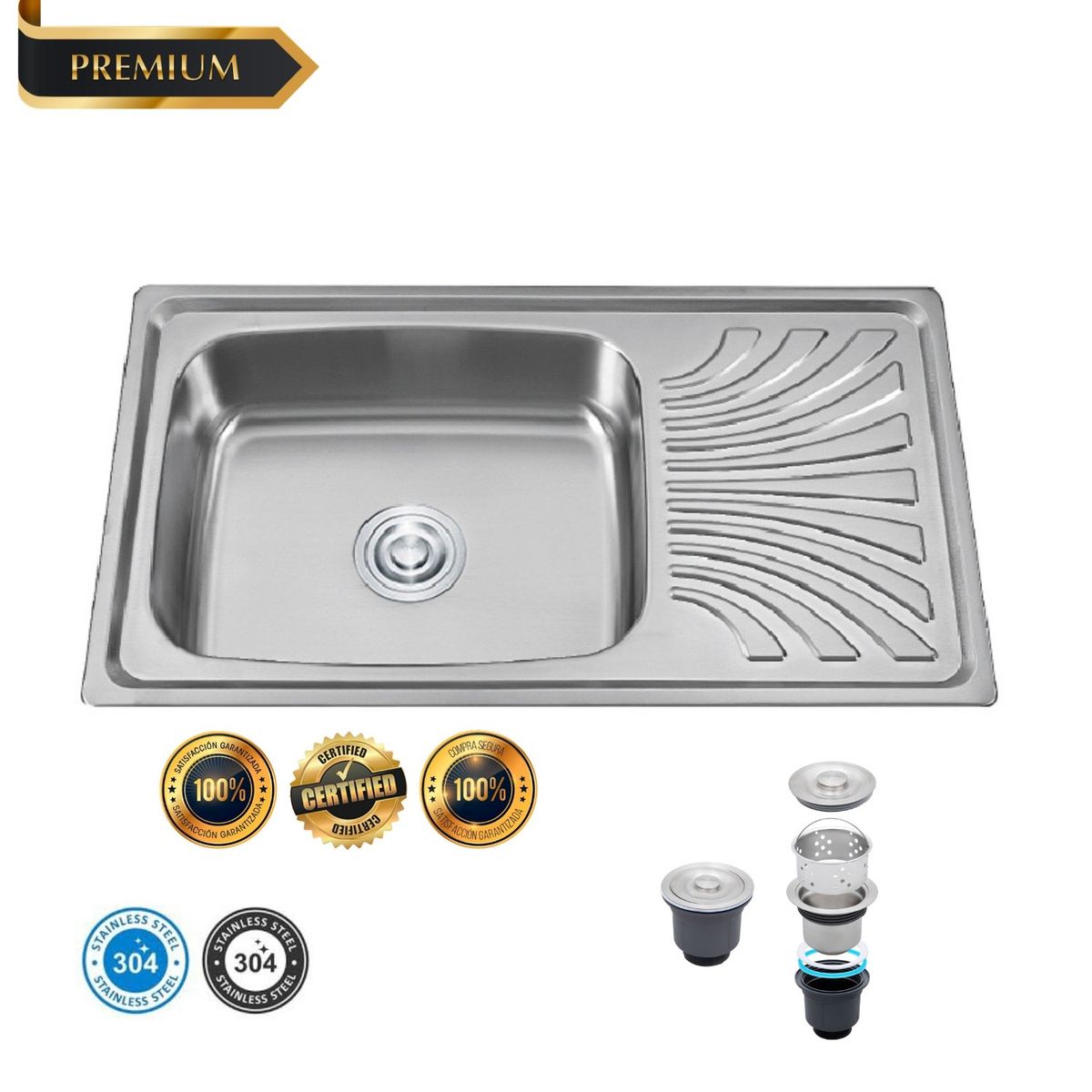 GENERICO - Lavadero para cocina de 1 Poza de Acero Inoxidable 90cm x 50 cm