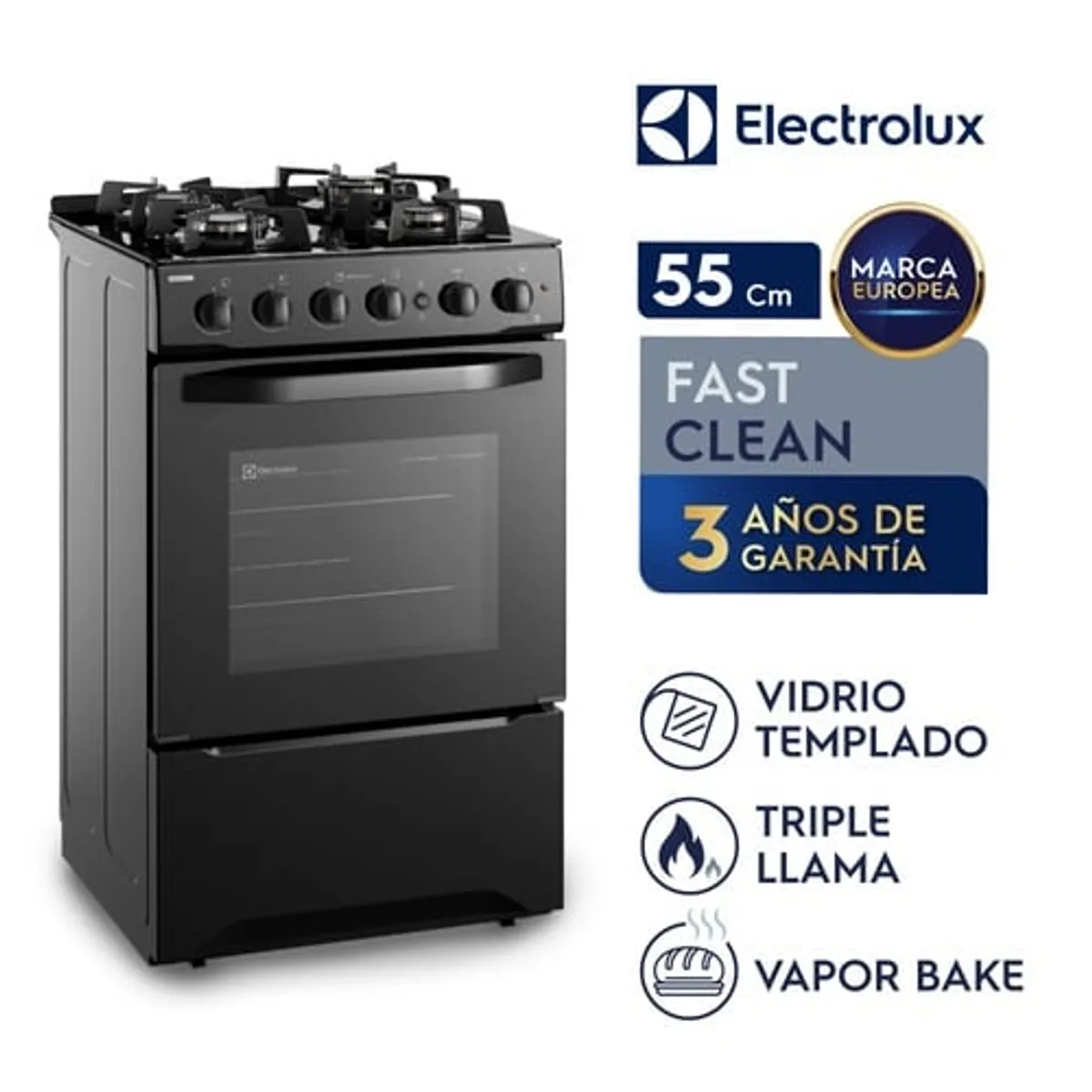 ELECTROLUX - Cocina Freestading Gas 4 Quemadores Triple Llama Grill 55cm FE4GPR Electrolux