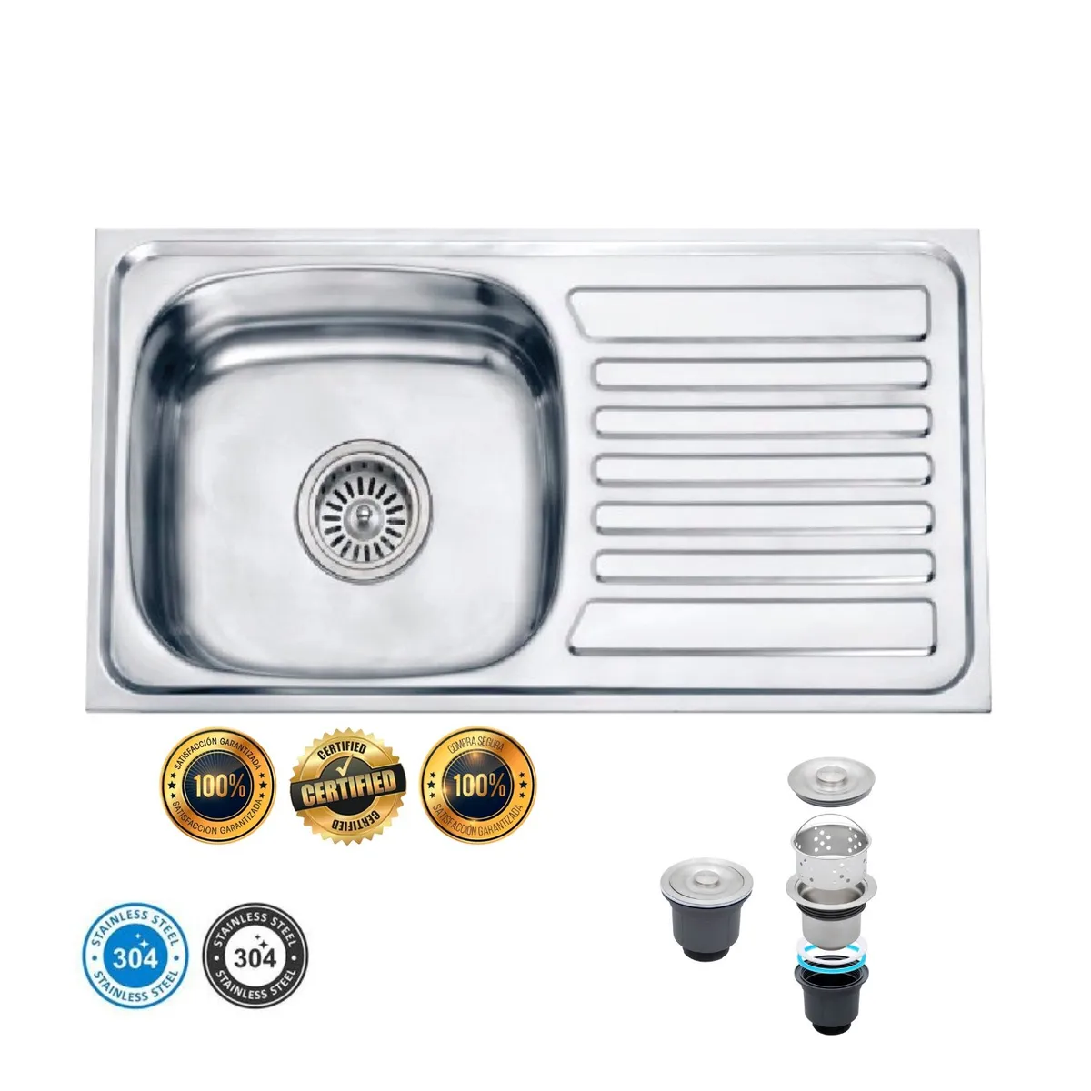 GENERICO - Lavadero para cocina de 1 Poza de Acero Inoxidable. 75cm x 40 cm