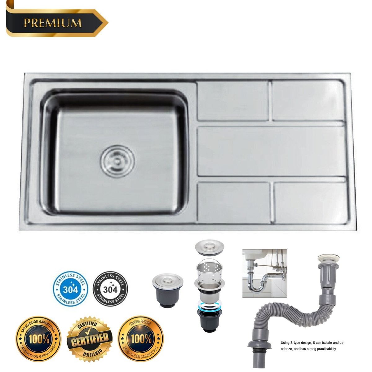 GENERICO - Lavadero de Cocina de Lujo Acero Inoxidable 1 poza WLA10050D