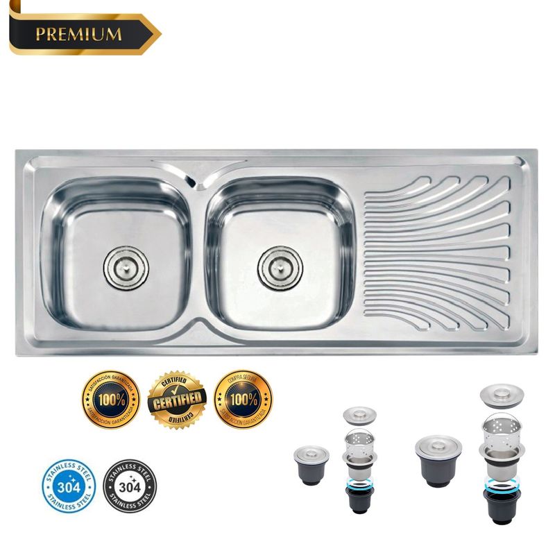 GENERICO - Lavadero de cocina 2 Pozas Acero Inoxidable con escurridor 120cmx50cm