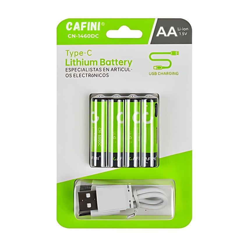 CAFINI - Pilas recargables AA Pack de 4 unidades Carga tipo C-1000 Ciclos