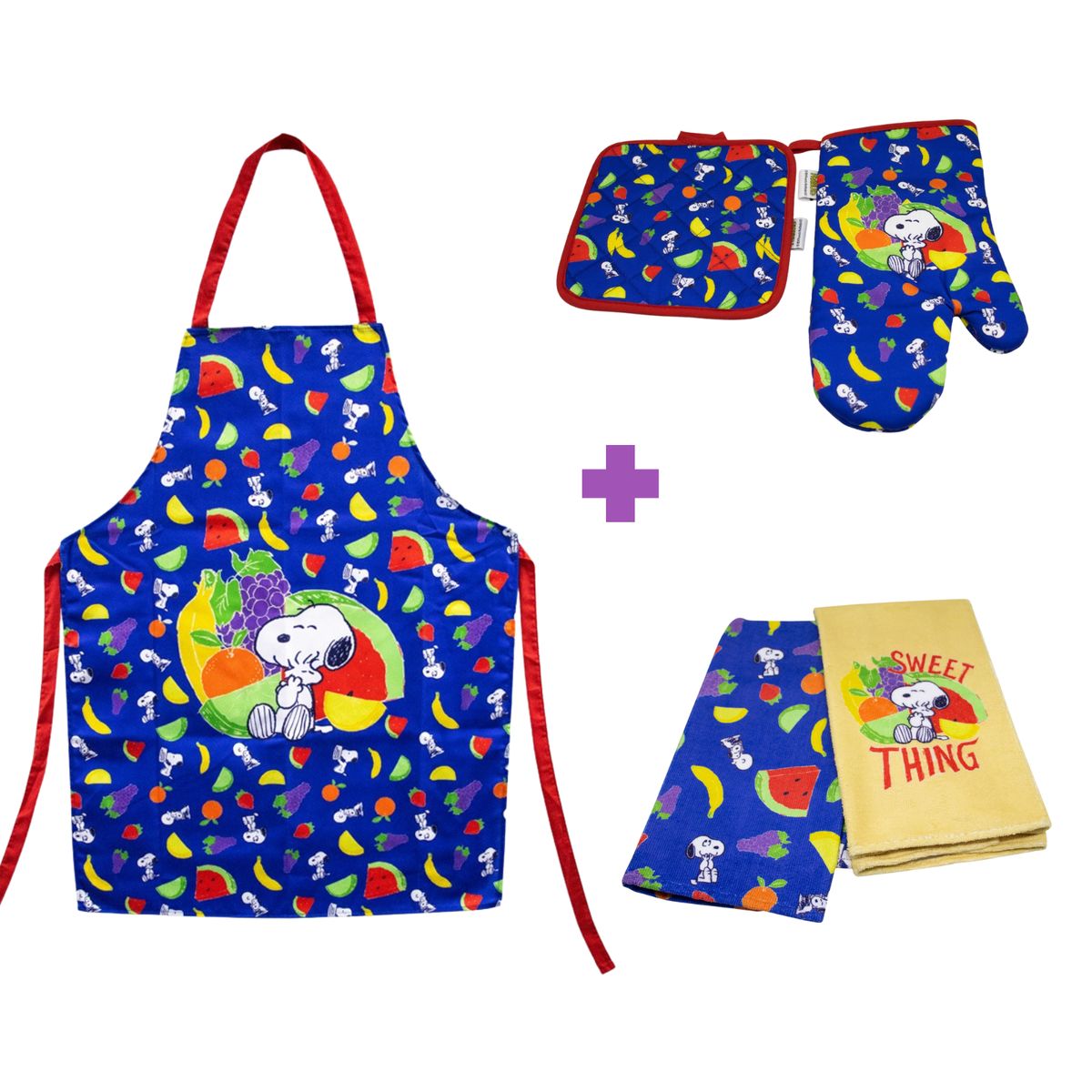 SNOOPY - Set de cocina 3pzs Mandil secadores y guante Snoopy Azul