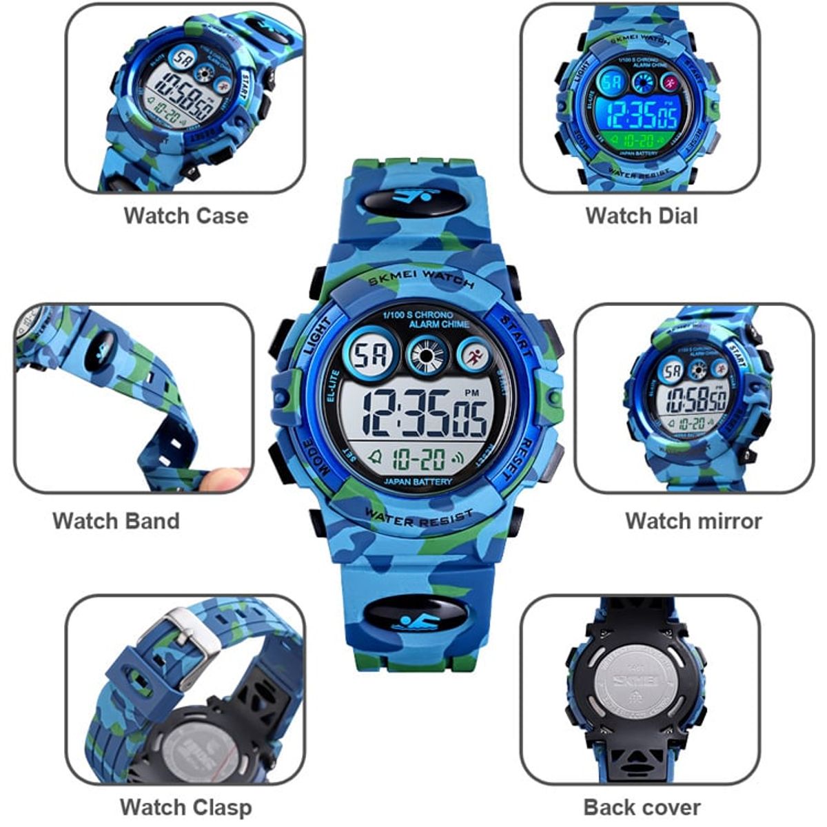 SKMEI - Reloj Skmei 1547 original camuflado con luces para niños