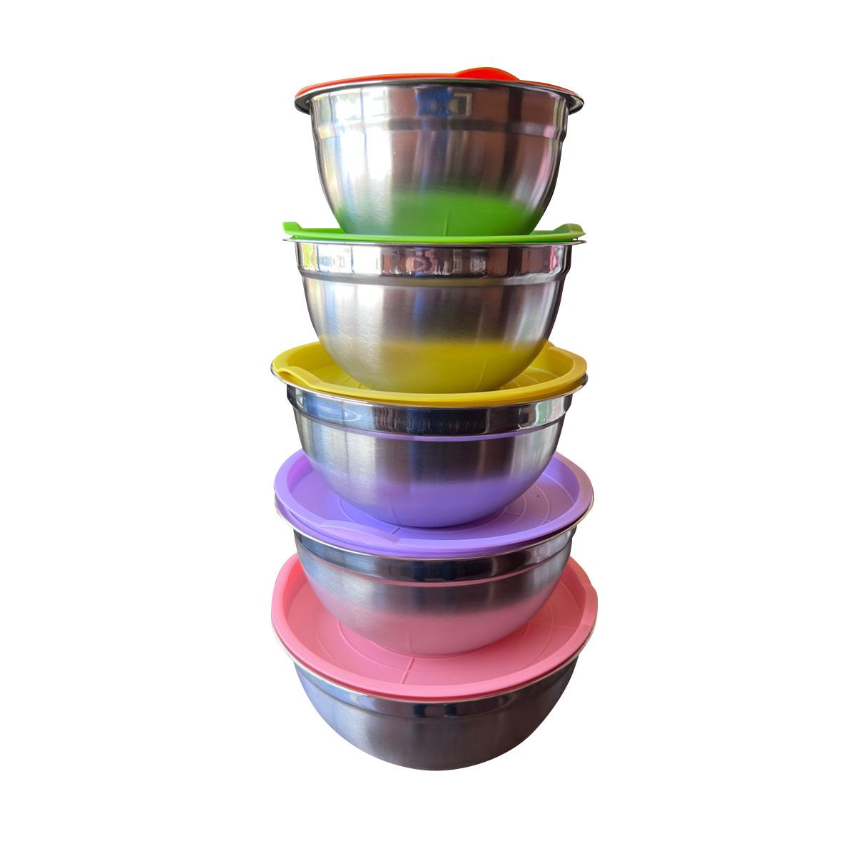GRETAIL - Set Bowls Acero Inoxidable 10 Piezas Con Tapas Y Base De Colores