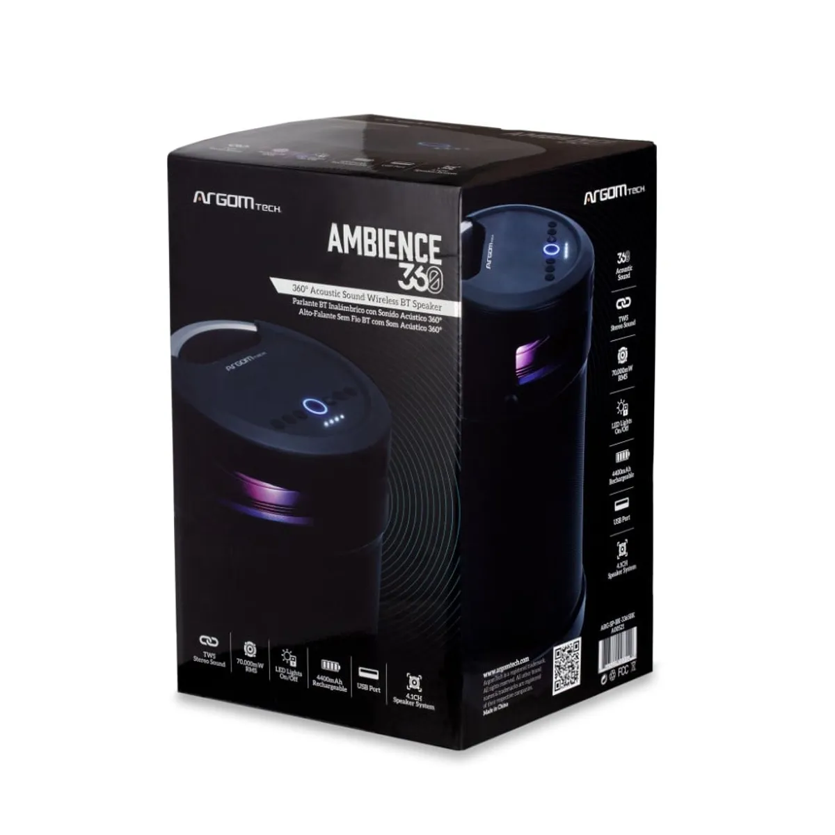 ARGOMTECH - PARLANTE AMBIENCE 360 BT CON LUZ LED