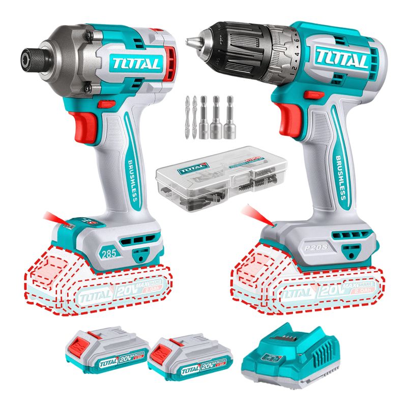 TOTAL TOOLS - Taladro 52nm + atornillador de impacto 285nm Total