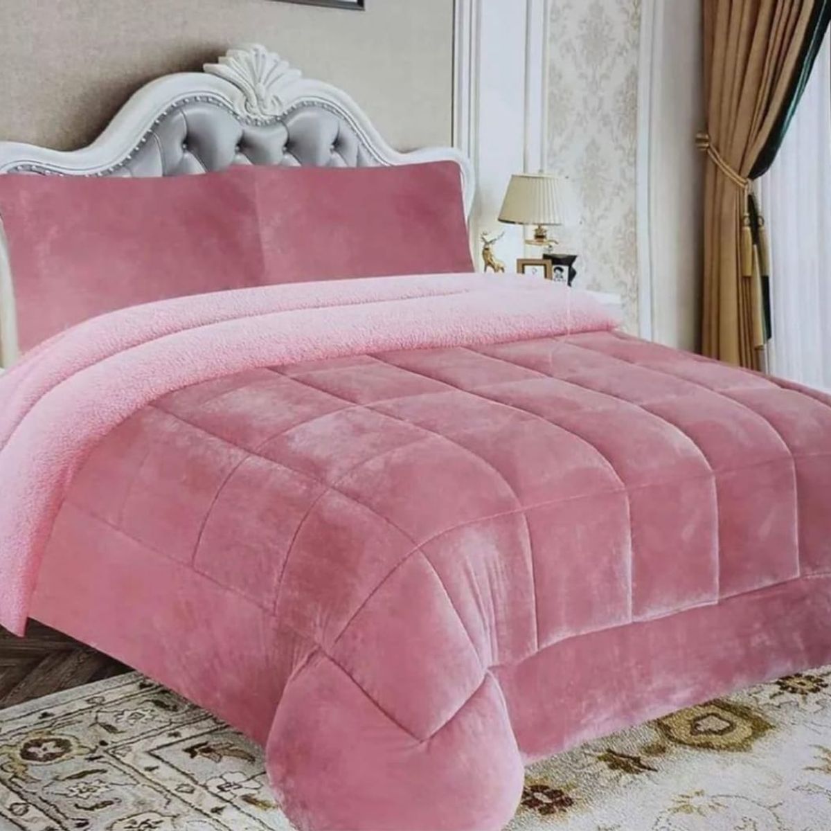 GENERICO - EDREDÓN 3 PIEZAS  ÁNGEL CON CARNERO KING PALO ROSA