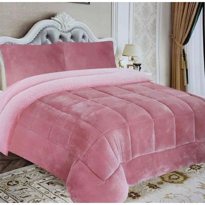 GENERICO - EDREDÓN 3 PIEZAS  ÁNGEL CON CARNERO KING PALO ROSA