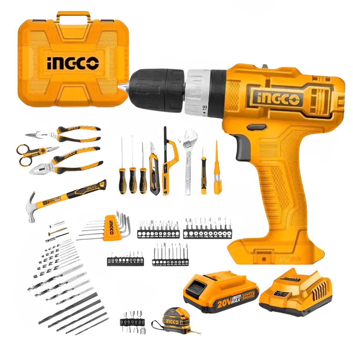 INGCO TOOLS - Taladro 20v + 165 herramientas Ingco