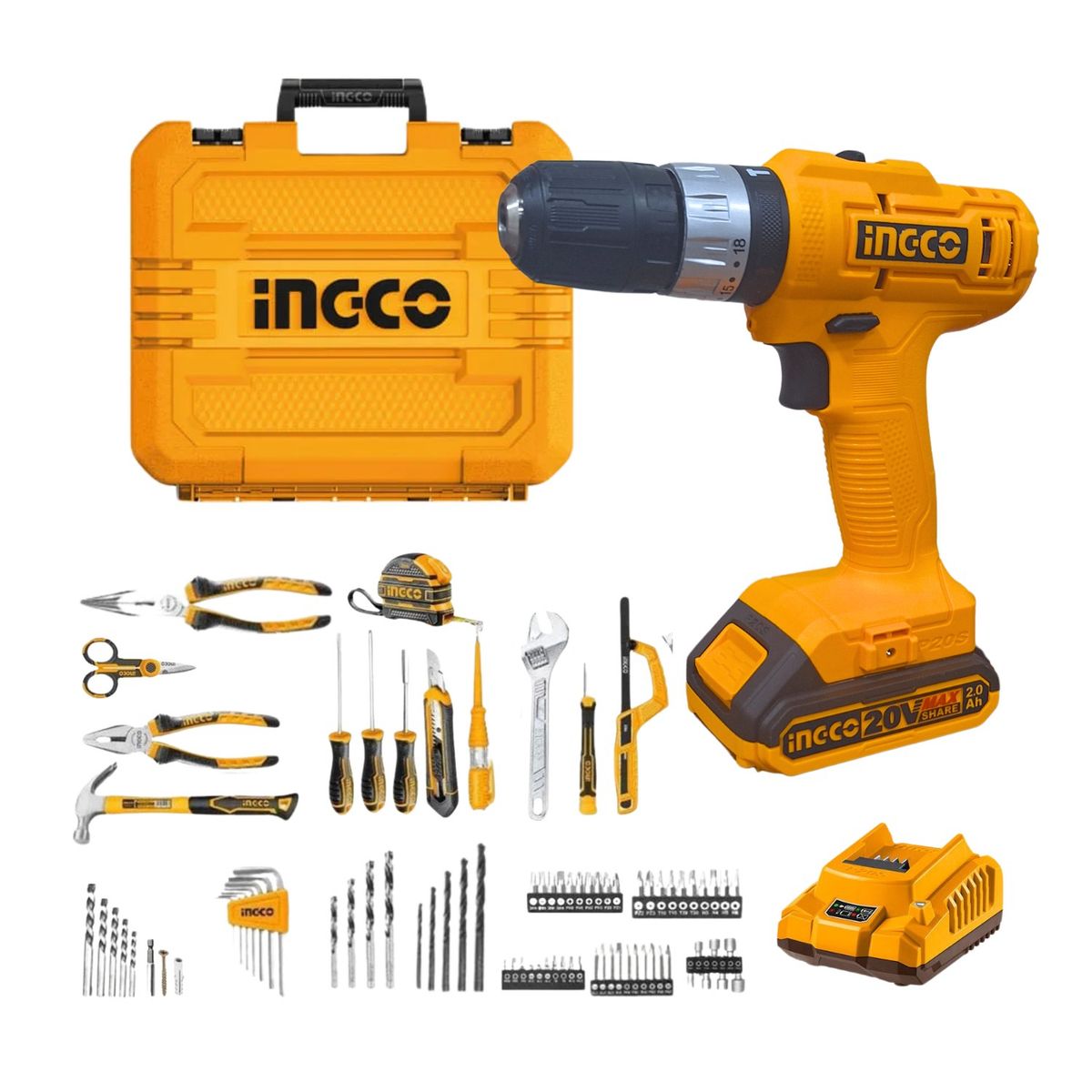 INGCO TOOLS - Taladro 20v + 165 herramientas Ingco