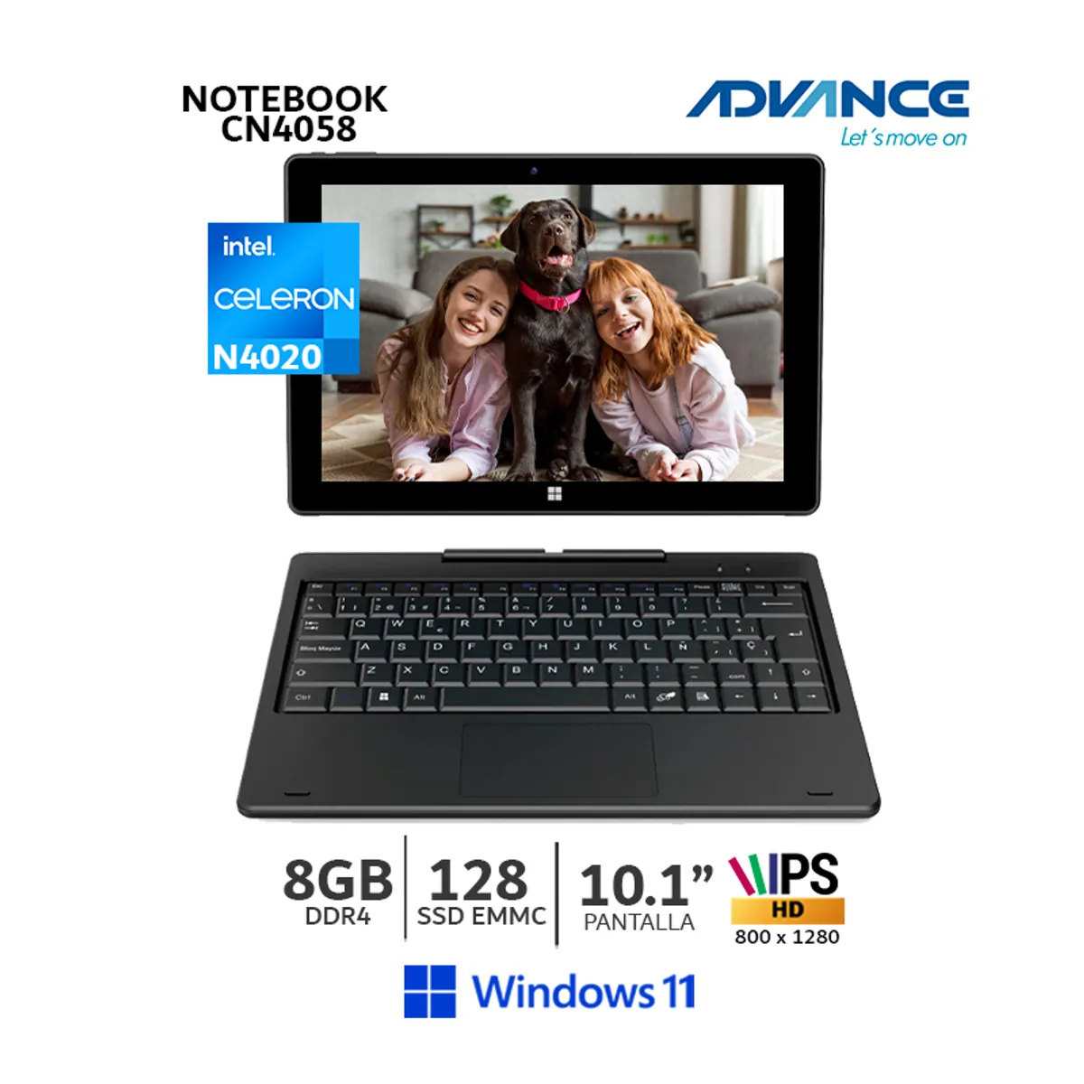 ADVANCE - Laptop Advance CN4058 2 en 1 Celeron N4020 8GB/ 128GB 10.1 Pantalla táctil Wind 11+Lapiz Optico