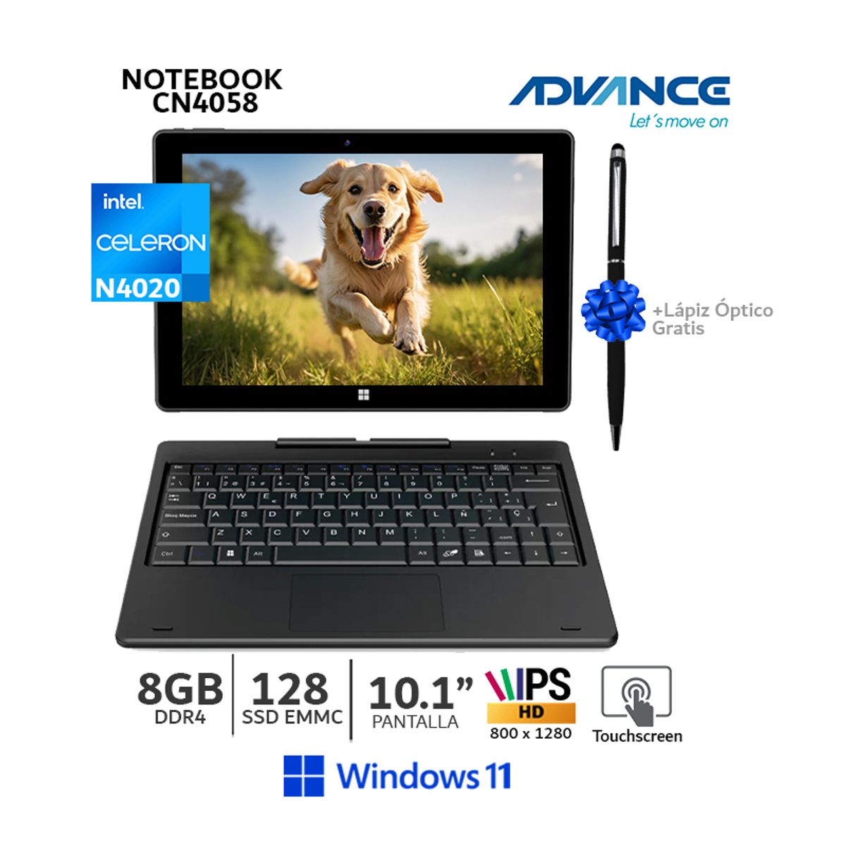 ADVANCE - Laptop Advance CN4058 2 en 1 Celeron N4020 8GB/ 128GB 10.1 Pantalla táctil Wind 11+Lapiz Optico