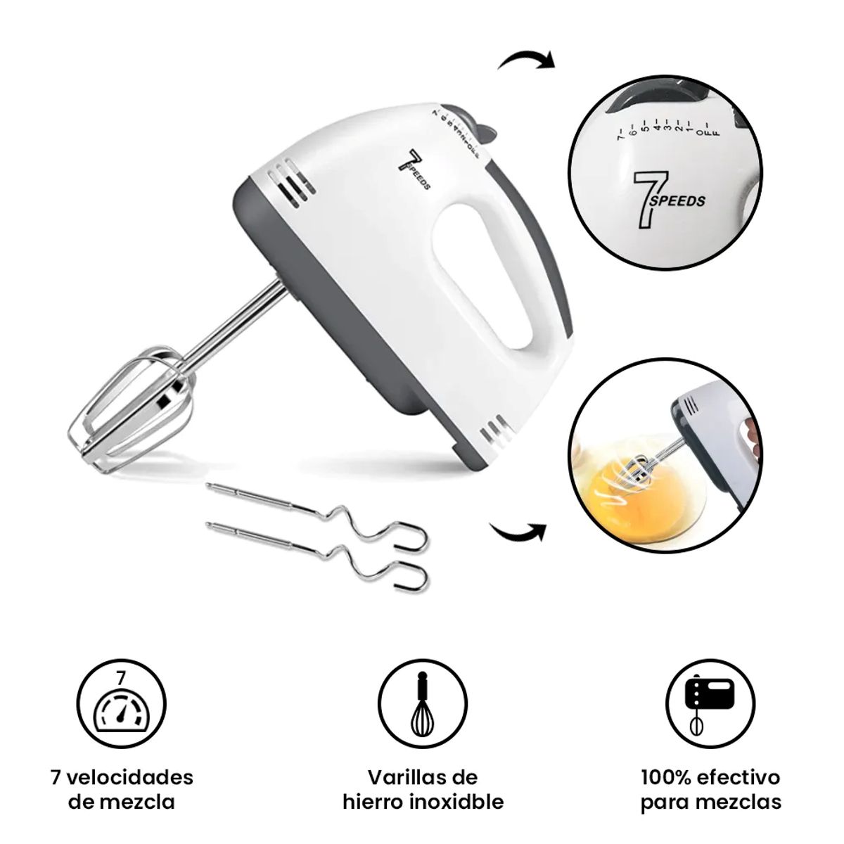 GENERICO - Batidora de Mano Eléctrica 260W – 7 Velocidades y Accesorios Incluidos