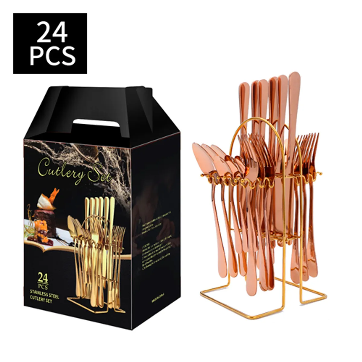 GENERICO - Juego De Cubiertos Vajilla Acero Inox 24 Piezas Hogar Regalo Rosa