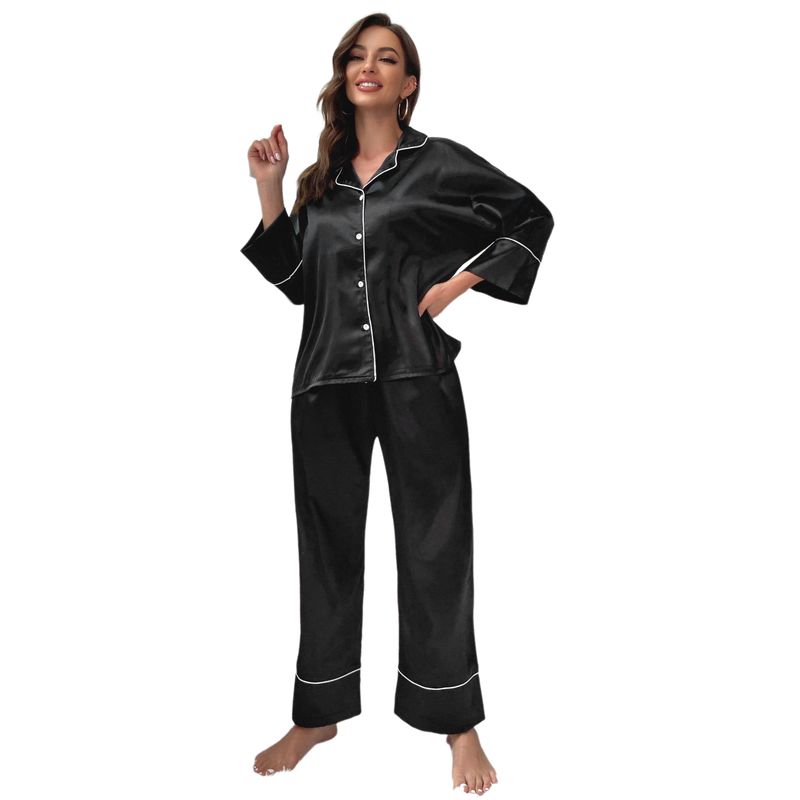 BLWOENS - Pijamas de manga larga y pantalones largos para mujeres - 2 piezas - Negro