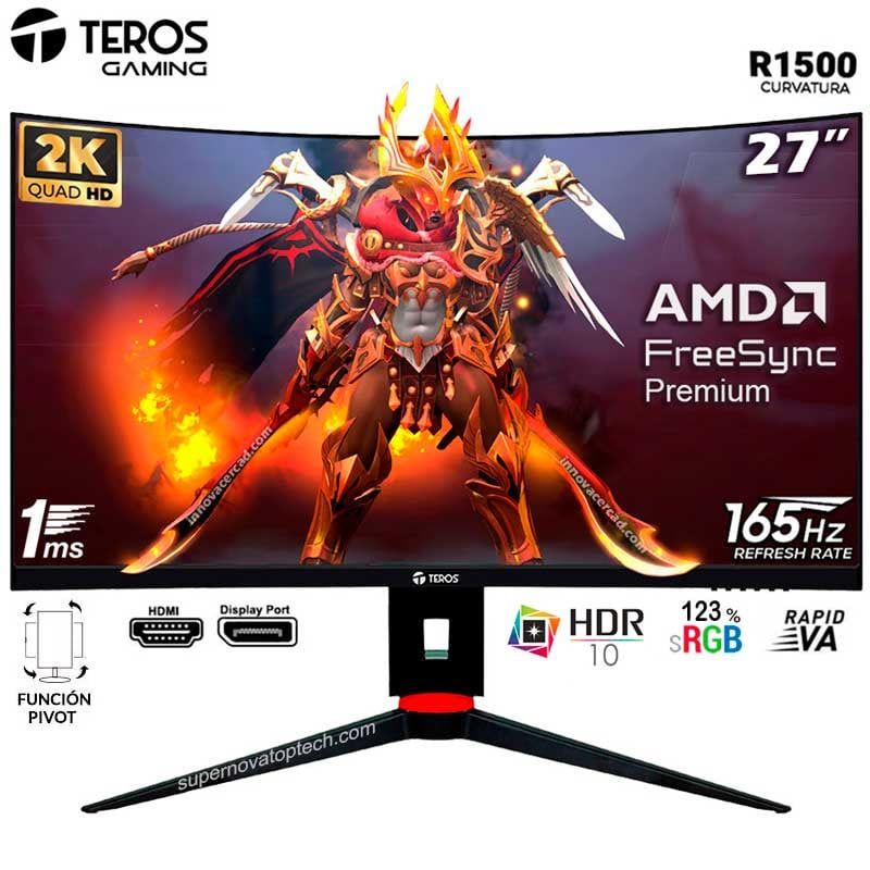 TEROS - Monitor Teros TE-2765G Curvo 27 165hz 1ms QHD 2560x1440 HDR Pivot