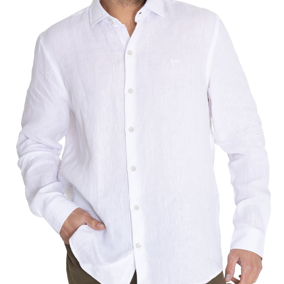 ROCKFORD - Camisa Rockford Hombre Linen Blanco ROCKFORD