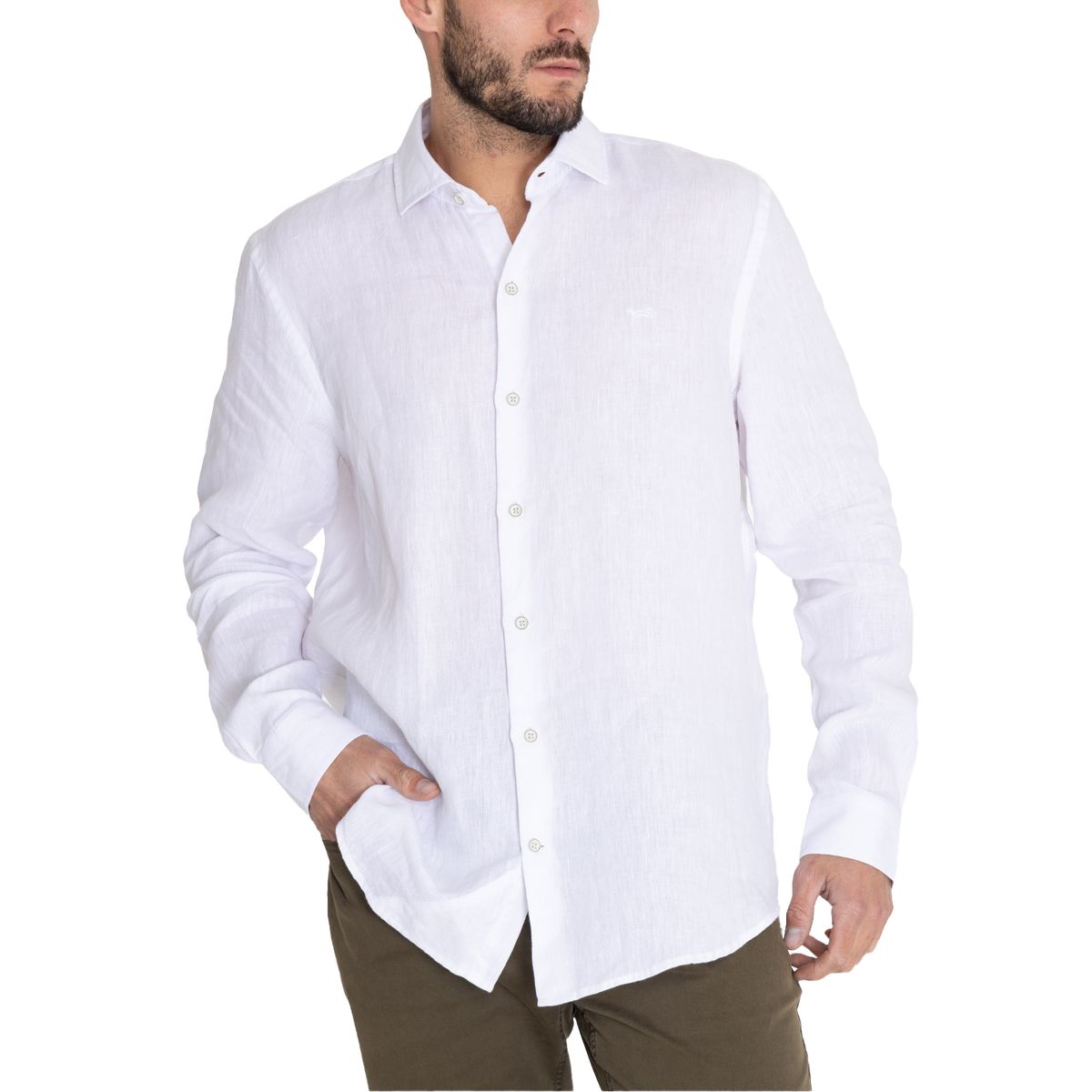 ROCKFORD - Camisa Rockford Hombre Linen Blanco ROCKFORD